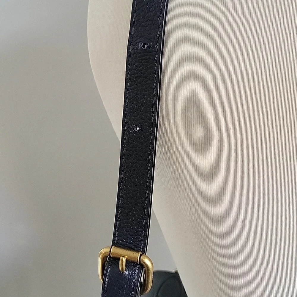 Navy Floral Appliqué Leather Shoulder Bag - Picture 7 of 15